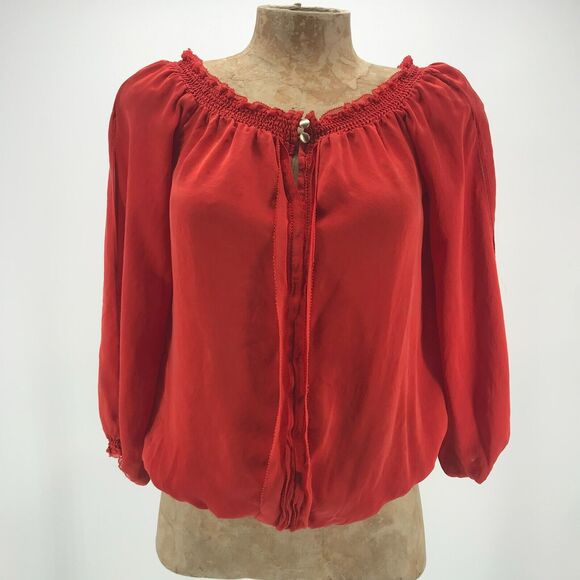White House Black Market Tops - White House Black Market Top Womens Small Orange Silk 3/4 Split Balloon Sleeve